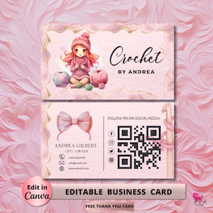 Crochet Modern Editable Business Card Template, Business Card, DIY Business Card Crochet Feminine Card Canva Template Add your Logo, Craft