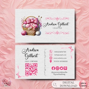 Crochet Modern Editable Business Card Template, Business Card, DIY Business Card Crochet Feminine Card Canva Template Add your Logo, Craft