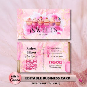 MODERN Pink Smoke Bakery Business Card Template DIY Custom Cake Business Card Editable Printable  Business Card Design Cake Business Card