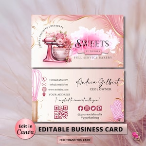 MODERN Creative Pink Smoke Bakery Business Card Template DIY Business Card Editable Printable Business Card Design Cake Business Card