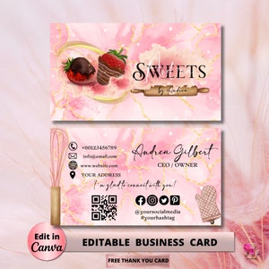 MODERN Pink Smoke Bakery Business Card Template DIY Custom Cake Business Card Editable Printable  Business Card Design Cake Business Card