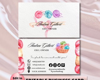 Crochet Modern Editable Business Card Template, Business Card, DIY Business Card Crochet Feminine Card Canva Template Add your Logo