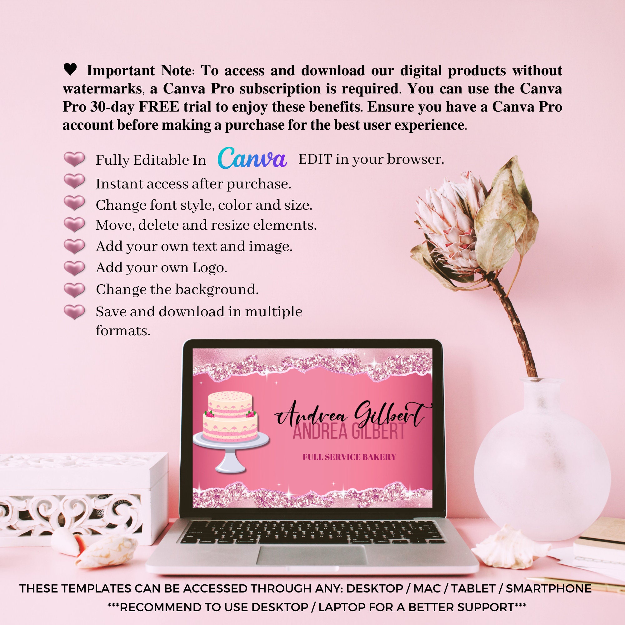 MODERN Creative Bakery Business Card Template Custom Cake DIY Business