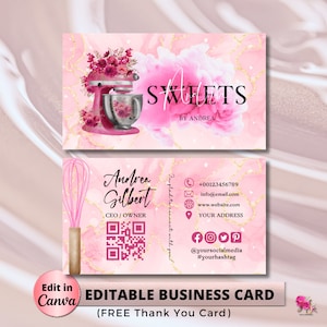 MODERN Pink Smoke Bakery Business Card Template DIY Custom Cake Business Card Editable Printable  Business Card Design Cake Business Card