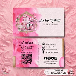 Pink Smoke Bakery Business Card Template DIY Custom Cake Business Card Editable Printable  Business Card Design Cake Treats Business Card