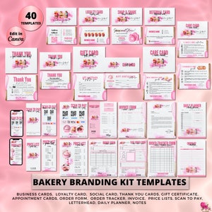 CAKE Business MODERN EDITABLE Branding Kit Business Printable Thank you Gift Card Care Card Price List Invoice Order Forms Bakery Business