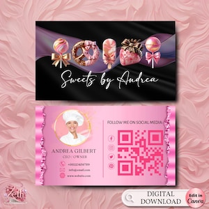 Bakery Cake Treats Business Card Template, DIY Business Card, Editable Printable Business Card Design, Cake Treats Business Card, Canva Edit