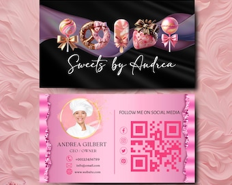 Bakery Cake Treats Business Card Template, DIY Business Card, Editable Printable Business Card Design, Cake Treats Business Card, Canva Edit
