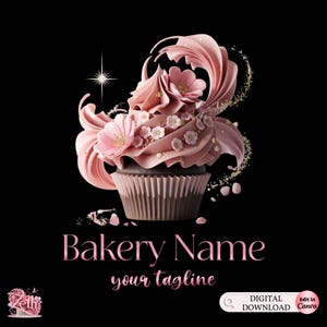 Pink Bakery Logo, Baking Logo, Stylish Custom Pastry Logo, Cake Logo, Cupcake Logo, Modern Logo, Bakeshop Logo, Professional Logo, Canva