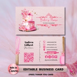MODERN Creative Pink  Cake/Bakery/Pastry Business Card Template DIY Business Card Editable Printable Business Card Design Cake Business Card