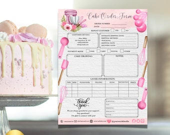 Pink Custom Cake Order Form Editable, Pink Watercolor Custom Bakery Order Form, Craft Order Form, Small Business Forms, Full Service Bakery