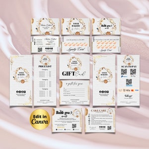 CAKE Business MODERN EDITABLE Branding Kit Business Printable Thank you Gift Card Care Card Price List Scan To Pay Templates Bakery Business