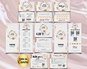 CAKE Business MODERN EDITABLE Branding Kit Business Printable Thank you Gift Card Care Card Price List Scan To Pay Templates Bakery Business