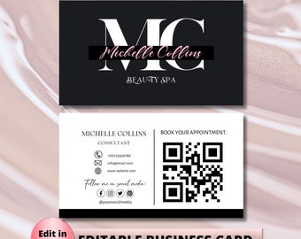 Editable Black Business Card Template, Beauty Business Card, Business Card, DIY Business Card, Canva Template, Beauty Lash Brow Spa Business