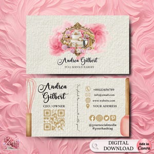 Pink Smoke Bakery Business Card Template DIY Custom Cake Business Card Editable Printable  Business Card Design Cake Treats Business Card