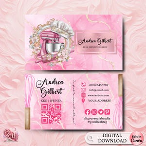 MODERN Pink Bakery Business Card Template, DIY Custom Cake Business Card, Editable Printable Business Card Design, Cake Treats Business Card