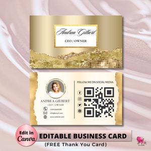 Gold Glitter MODERN Creative Business Card Template Feminine DIY Business Card Editable Printable Business Card Design Business Card Beauty