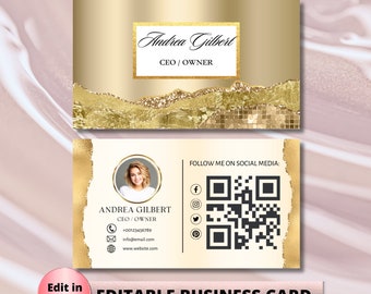 Gold Glitter MODERN Creative Business Card Template Feminine DIY Business Card Editable Printable Business Card Design Business Card Beauty