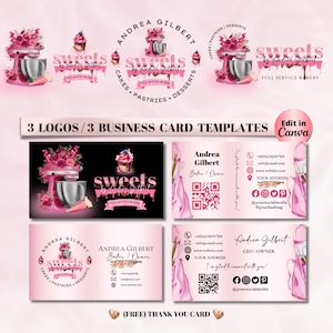 CAKE Business LOGO, Business Card Design Template , Pastry Business Logo, Bakery Business Card Design, Creation Design Logo, Edit in Canva