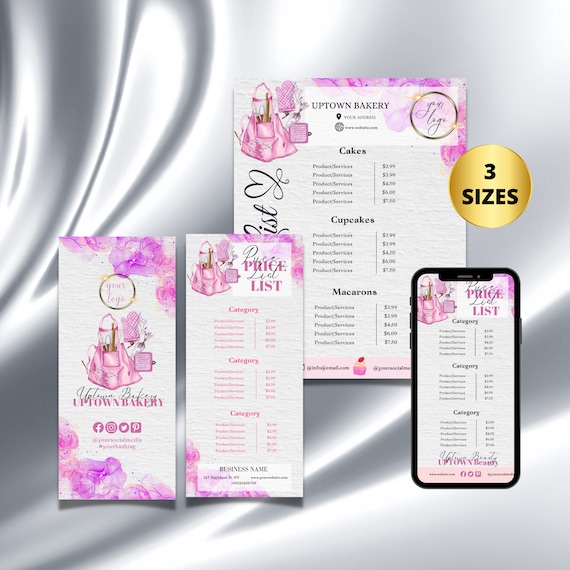 BAKERY Price List Template Editable Modern Pricing Guide - Etsy