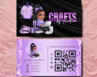 Crafting Business Card Design, Crafter Logo T-shirt Business Card, Heat Press Card, DIY Business Card, T-shirt Tumbler Maker Card Canva Edit