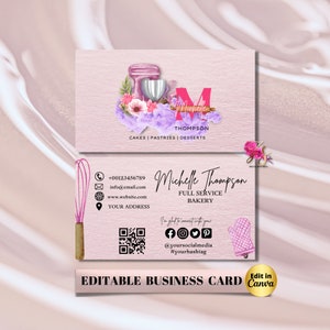 MODERN Creative Pink Cake Bakery Business Card Template DIY Business Card Editable Printable Business Card Design Cake Business Card