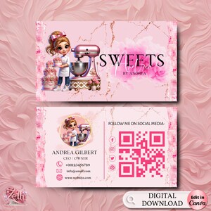 Pink Smoke Bakery Business Card Template DIY Custom Cake Business Card Editable Printable  Business Card Design Cake Business Card Chibi