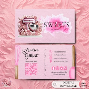 MODERN Pink Bakery Business Card Template DIY Custom Cake Business Card Editable Printable  Business Card Design Cake Treats Business Card