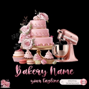 Pink Cake  Bakery logo, Chibi Baking logo, Stylish Custom Pastry Logo, Cake Logo, Cupcake Logo, Modern Logo, Bakeshop Logo Professional Logo
