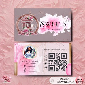 Pink Cake Bakery Business Card Template, DIY Business Card, Editable Printable Business Card Design Treats Wedding Cake Bakery Business Card