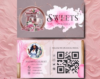 Pink Cake Bakery Business Card Template, DIY Business Card, Editable Printable Business Card Design Treats Wedding Cake Bakery Business Card