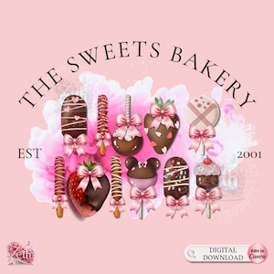Sweets Bakery Logo | Chocolate Pastry Logo | Editable Cake Shop Branding | Treats Logo | Cute Dessert Logo | Bakeshop Logo | Canva Template