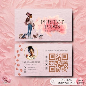 Pet Sitting Business Card Pet Boarding Pet Business Templates Dog Walker Business Supplies Dog Groomer DIY Dog Salon Editable Business Card