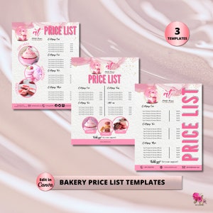 Editable Bakery Price List Template, Pink Bakery Cake Printable Business Pricing Template, Modern Custom Cake Bakery Price List Template