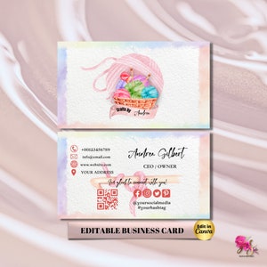 Crochet Modern Editable Business Card Template, Business Card, DIY Business Card Crochet Feminine Card Canva Template Add your Logo