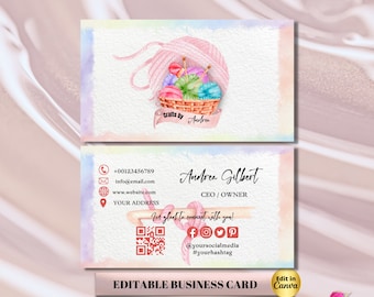 Crochet Modern Editable Business Card Template, Business Card, DIY Business Card Crochet Feminine Card Canva Template Add your Logo