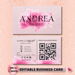 Editable Pink Smoke Business Card Template, Feminine Business Card, Business Card, DIY Business Card, Canva Template Beauty Card