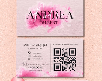 Editable Pink Smoke Business Card Template, Feminine Business Card, Business Card, DIY Business Card, Canva Template Beauty Card