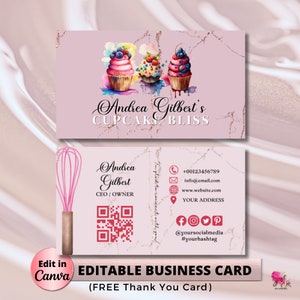 MODERN Cupcake Bakery Business Card Template DIY Custom Cake Business Card Editable Printable  Business Card Design Cake Business Card