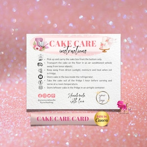Custom Cake Editable Care Card, Printable Cake Care Template Wedding Cake Care Guide, Cake Transport Instructions, Instant Download