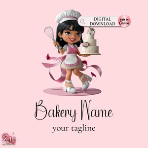 Chibi Girl Bakery logo, Chibi Baking logo, Stylish Custom Pastry Logo, Cake Logo, Cupcake Logo, Modern Logo, Bakeshop Logo Professional Logo