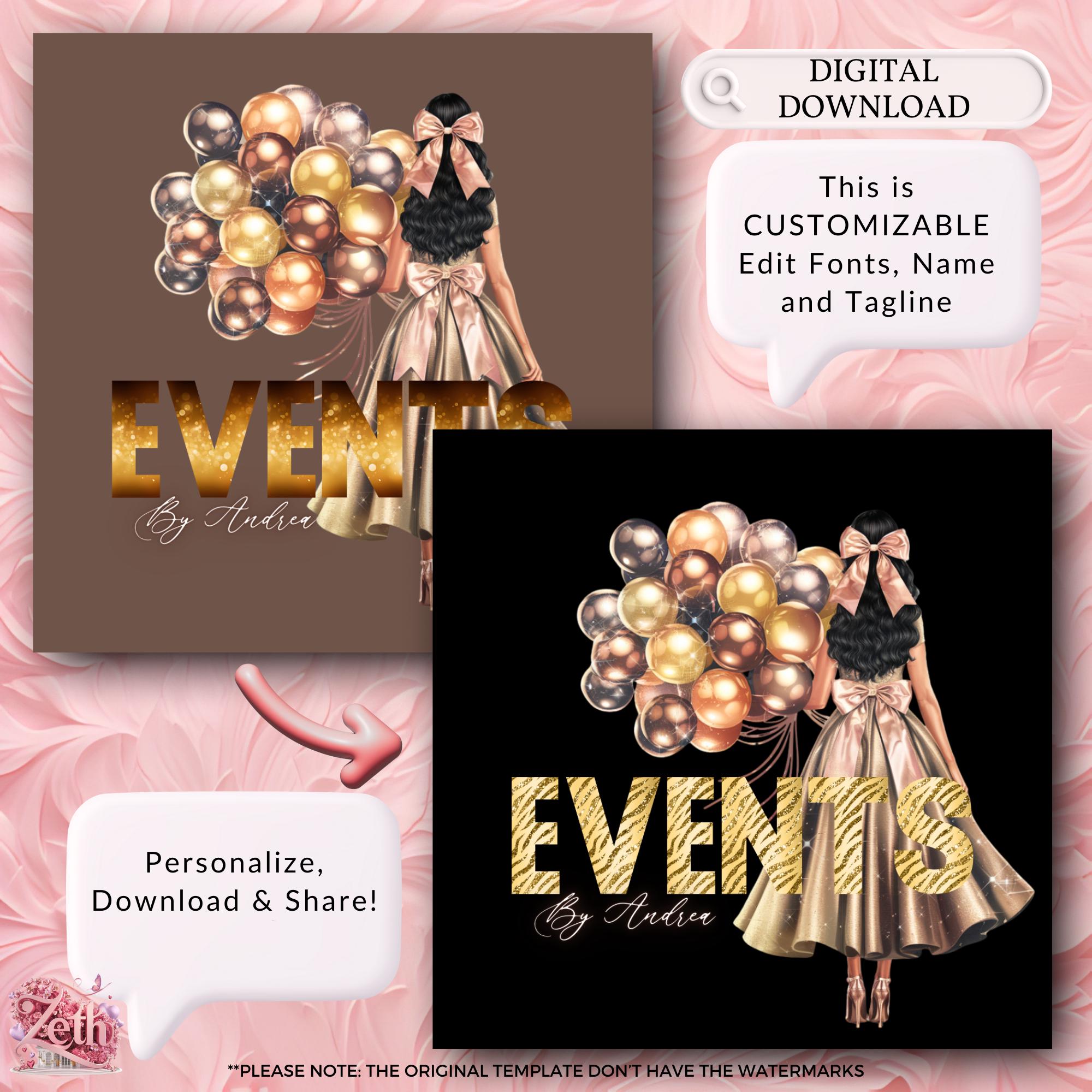 Elegant Event Planner Logo, DIY Customizable Glitter Logo, Event ...