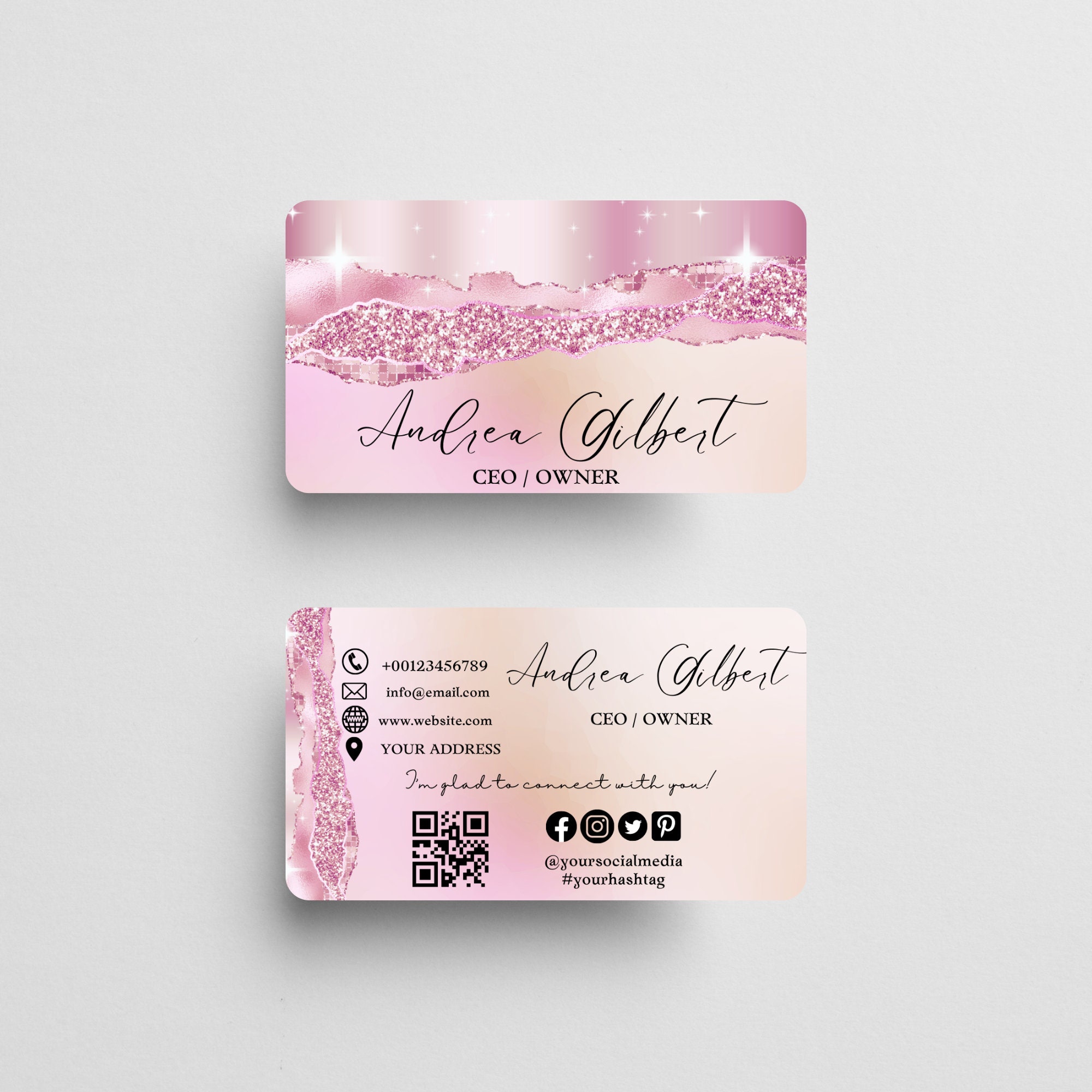 Editable Pink Glitter Business Card Template Pink Sparkle Etsy Australia