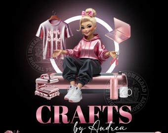 Pink Crafting Logo, Crafter Logo Primate T-shirt Design Business Logo, Heat Press Logo, DIY Logo, Custom Printing Logo, Crafting Logo, Canva