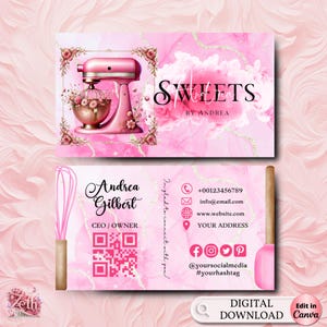 MODERN Pink Bakery Business Card Template DIY Custom Cake Business Card Editable Printable  Business Card Design Cake Treats Business Card