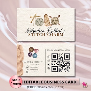 Crochet Modern Editable Business Card Template, Business Card, DIY Business Card Crochet Feminine Card Canva Template Add your Logo
