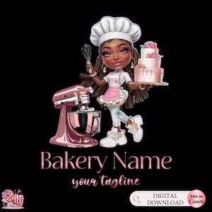 Chibi Girl Bakery Logo, Cute Pastry Logo Design, Custom Cake Logo, Cupcake Shop Branding, Kawaii Baking Logo, Modern Bakeshop Logo Template