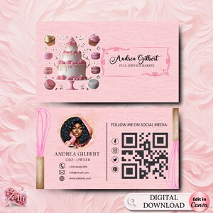 MODERN Pink Bakery Business Card Template DIY Custom Cake Business Card Editable Printable  Business Card Design Cake Treats Business Card