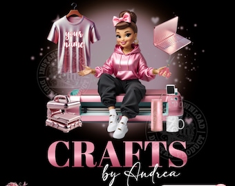 Pink Crafting Logo, Crafter Logo Primate T-shirt Design Business Logo, Heat Press Logo, DIY Logo, Custom Printing Logo, Crafting Logo, Canva