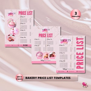 Editable Bakery Price List Template, Pink Bakery Cake Printable Business Pricing Template, Modern Custom Cake Bakery Price List Template